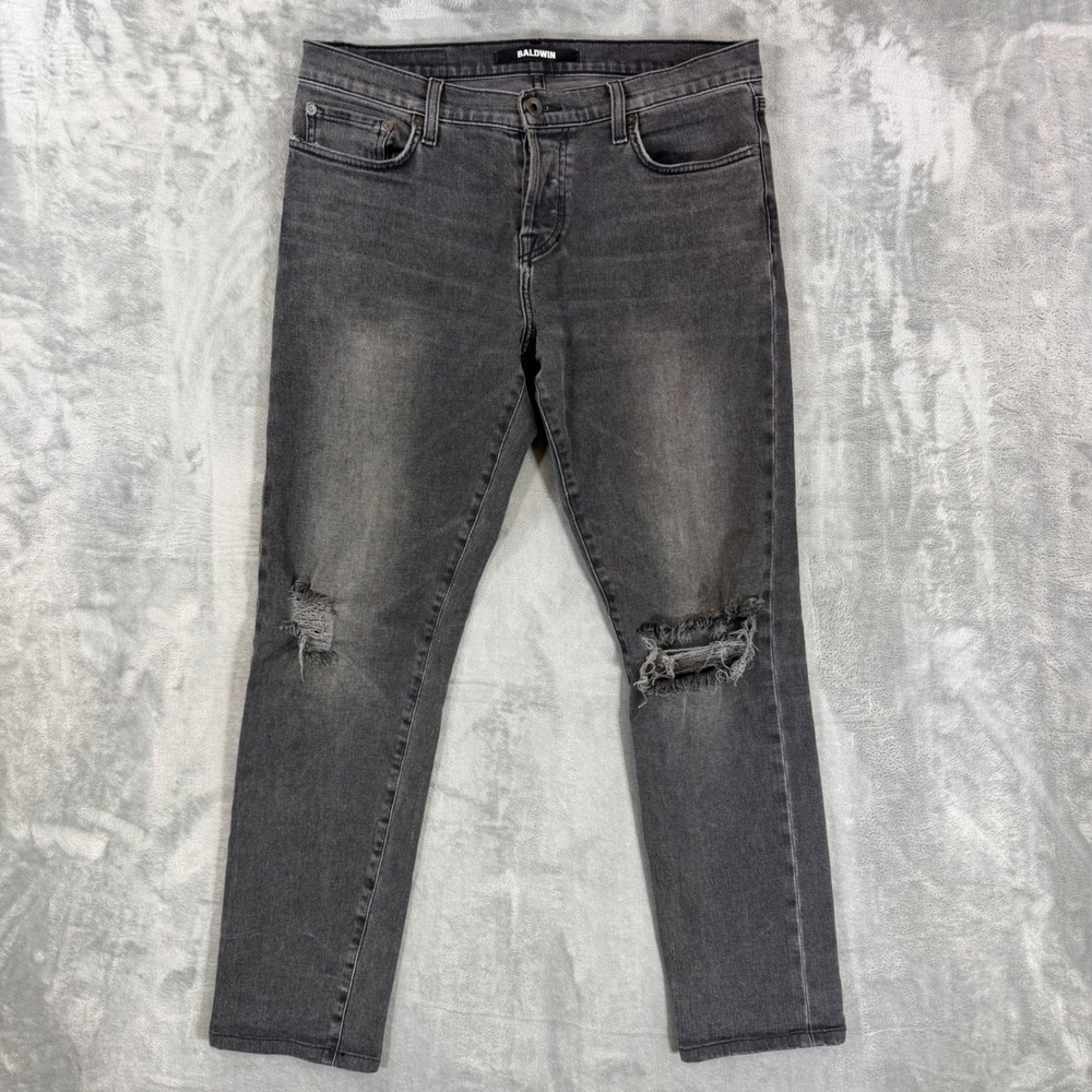 Baldwin The 76 Skinny Jeans Womens Size 31 Gray Distressed Button Fly